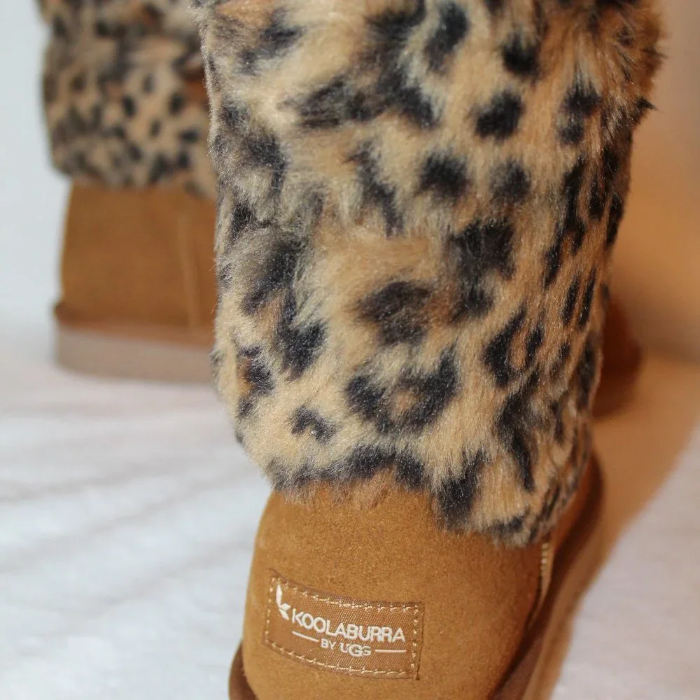 UGG KOOLABURRA NEW SUEDE LEOPARD FUR‎ BOOT CHESTNUT
